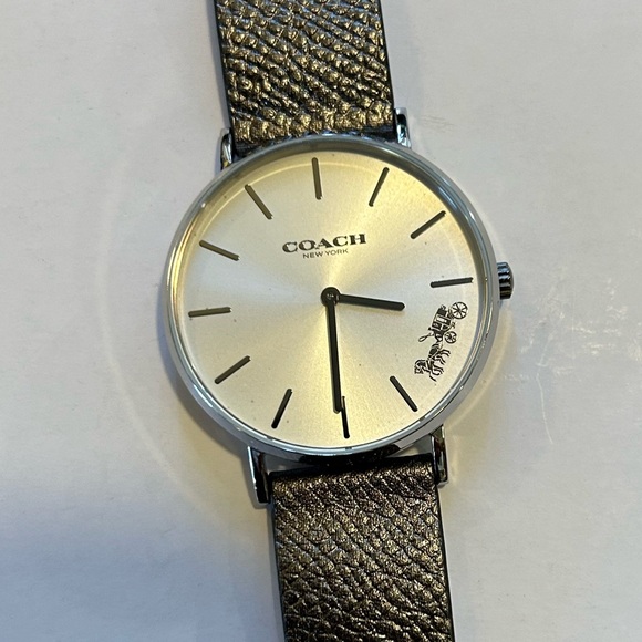Coach Perry Watch With 36mm Silver Face & Silver Grey Tone Leather Band - Picture 1 of 6
